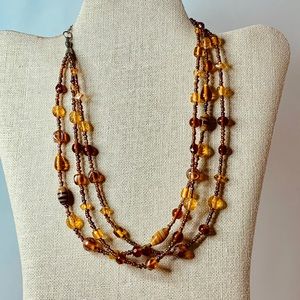 Vintage Necklace of Glass, Amber & Tiger’s Eye